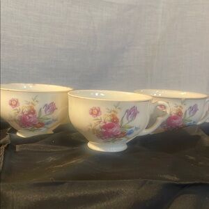 Floral Cream Teacup Set of 3